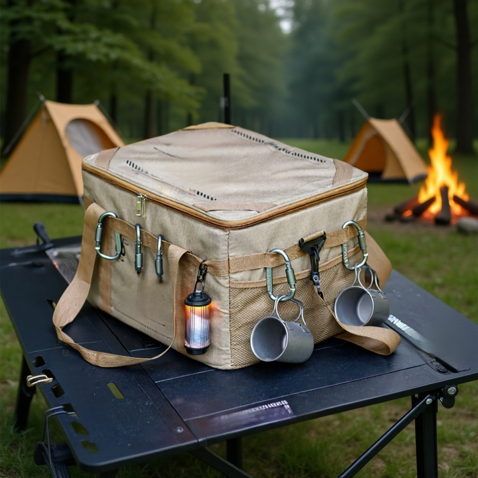 Démonstration de la table intégrée du sac de camping