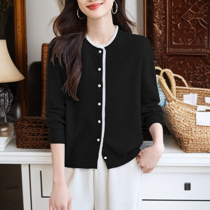 여성 그레이 니트 가디건 아우터 무드 상의 레이스 긴팔 니트