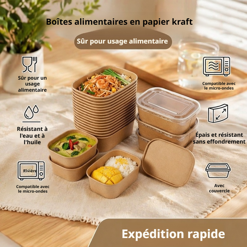 Boîte à lunch jetable en papier kraft pour salade et repas à emporter