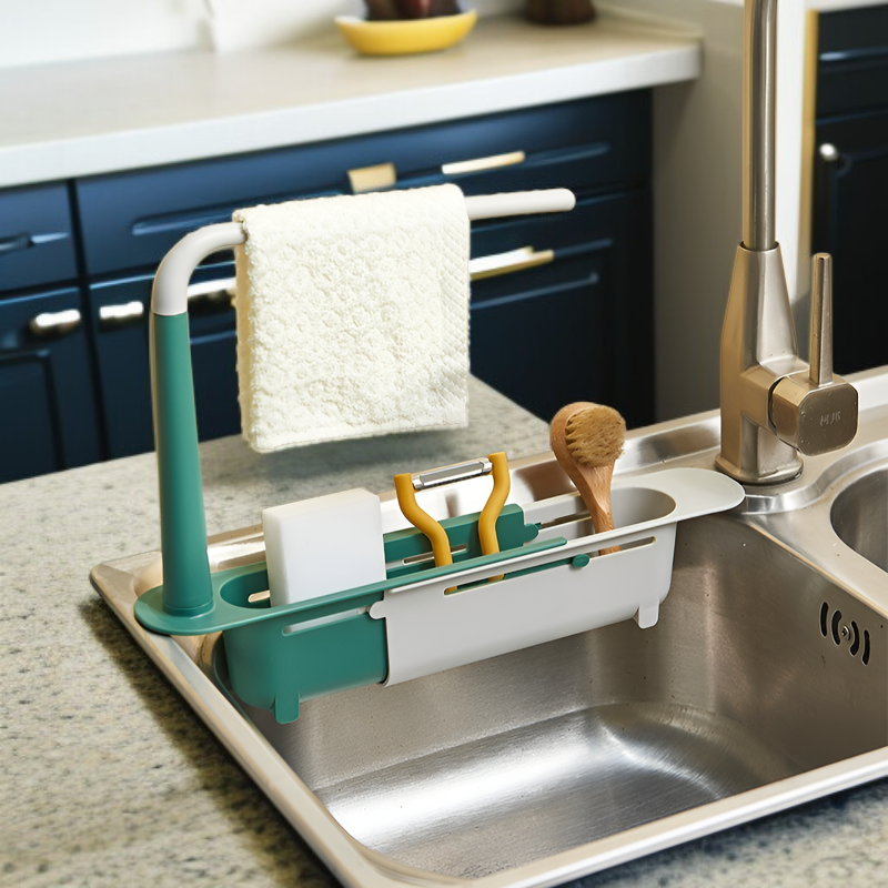 ที่วางจานในอ่างล้างจาน แบบยืดหดได้ ตะกร้ากรองผักและผลไม้ สำหรับห้องครัว