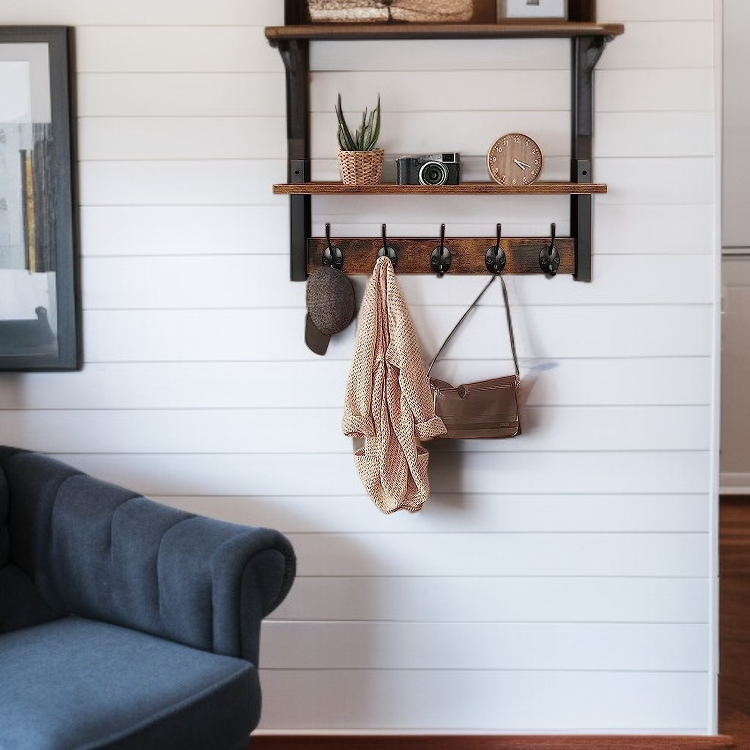 Perchero de pared de madera para llaves y objetos decorativos del salón
