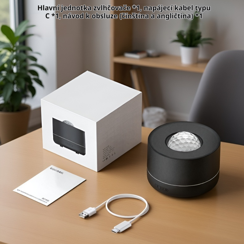 Hvězdný projektor a zvlhčovač vzduchu s duhovým plamenem