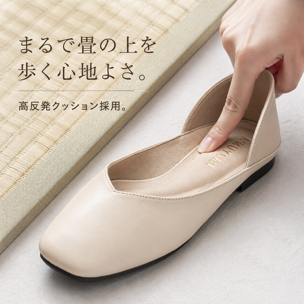 スクエアトゥ快適レディース新作フラットシューズ