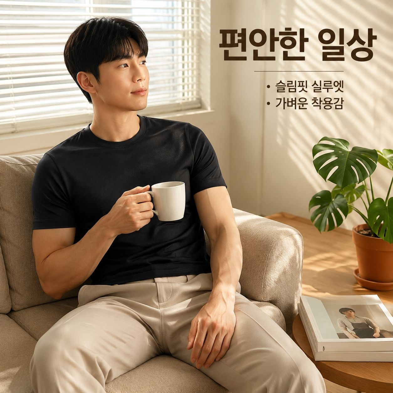 남자 통기성 솔리드 슬림핏 반팔 이너 티셔츠