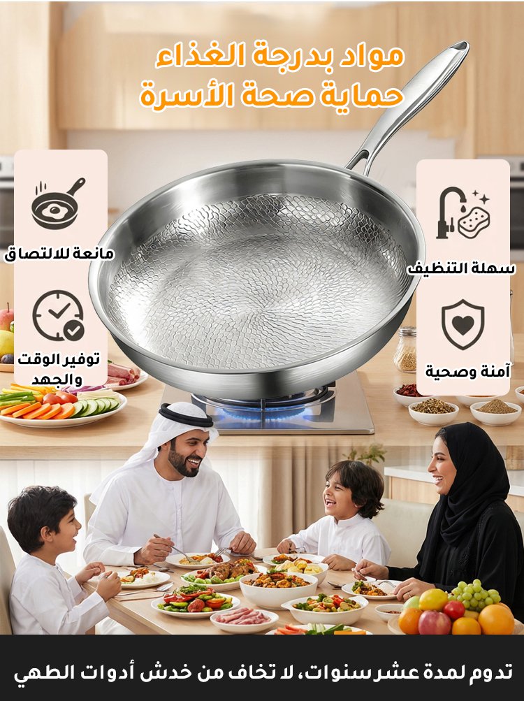 مقلاة ووك مانعة للالتصاق مطروقة يدويا (مانع للالتصاق، بدون طلاء )