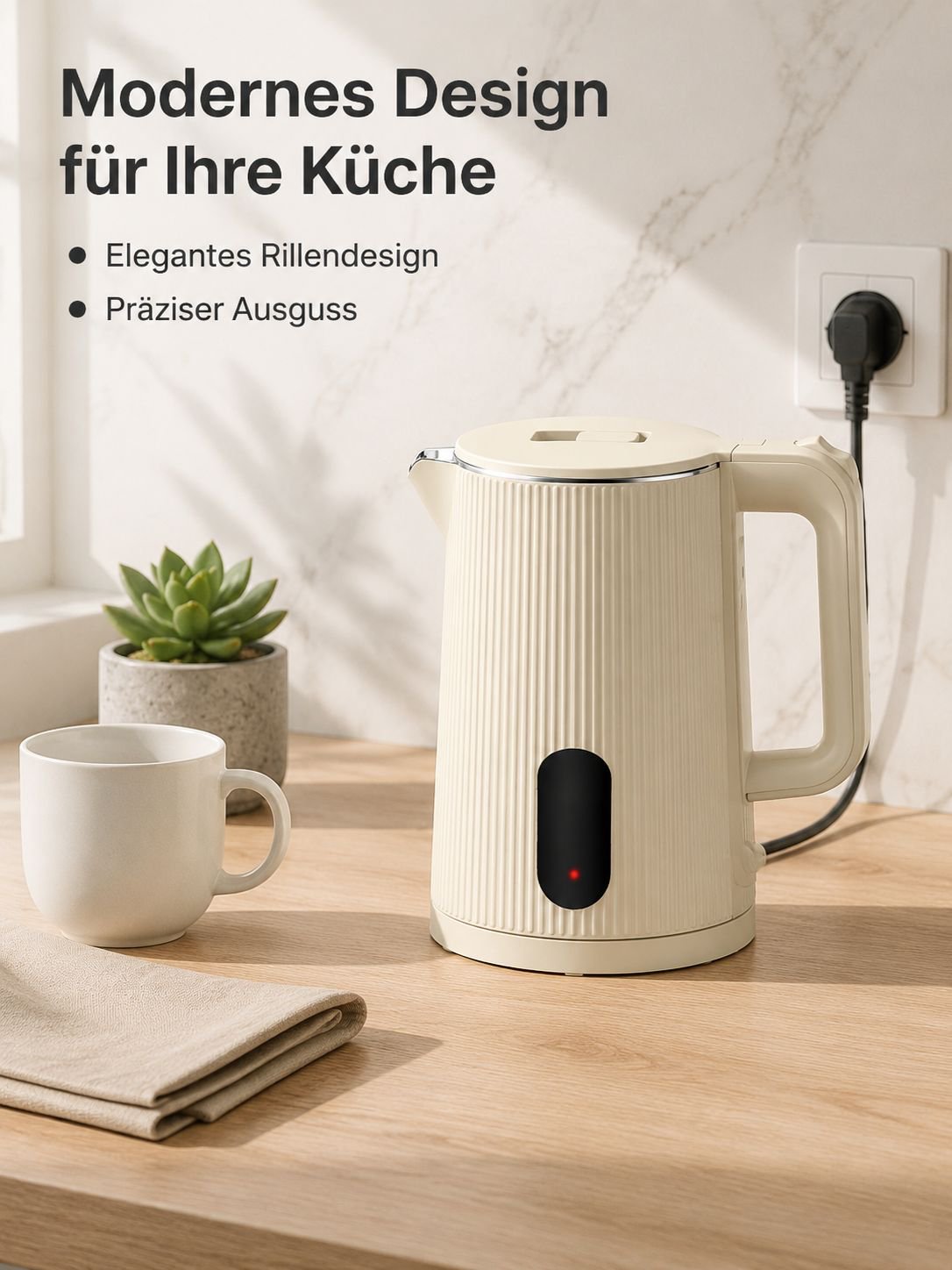 Großer Edelstahl-Wasserkocher mit Warmhaltefunktion und automatischer Abschaltung