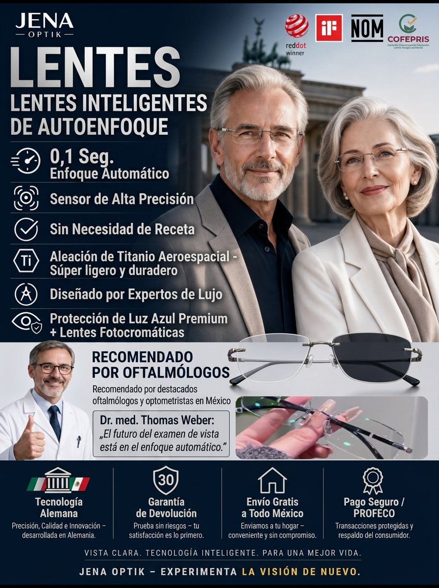 Lentes de titanio autoenfoque 0.1s: Ve cerca, lejos y cambian a lentes de sol.