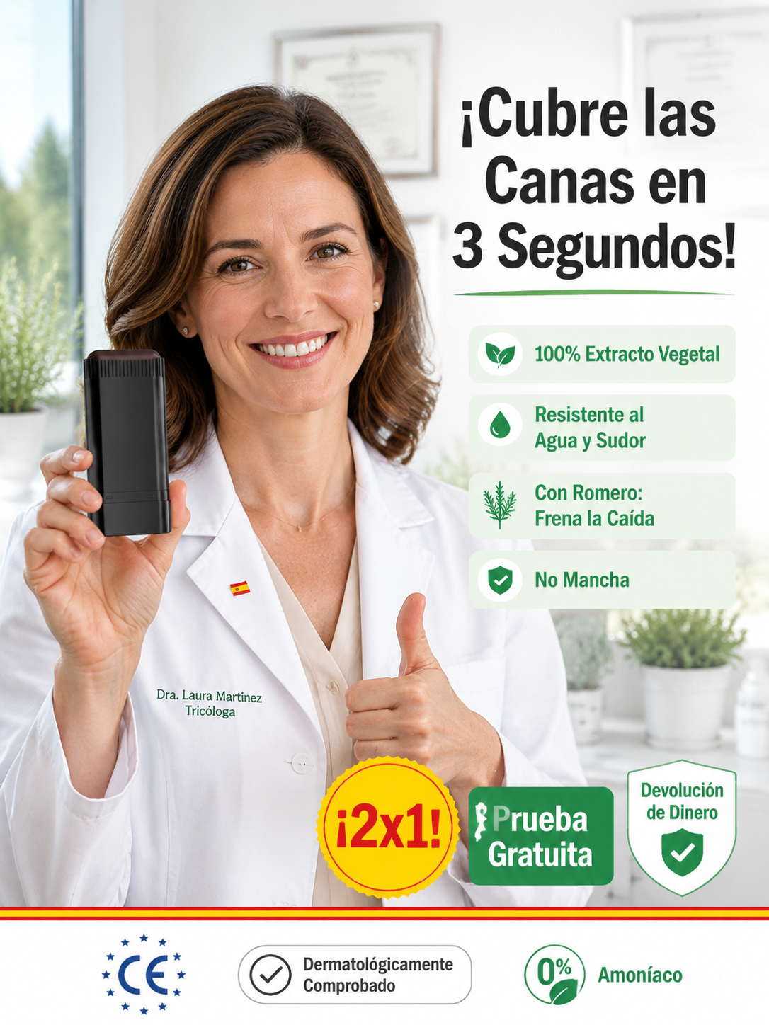 Cubre canas en 3s y frena la caída. Stick 100% vegetal resistente al agua. ¡Hoy 2x1!