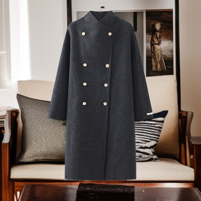 ラペル付きミドル丈ウールコート