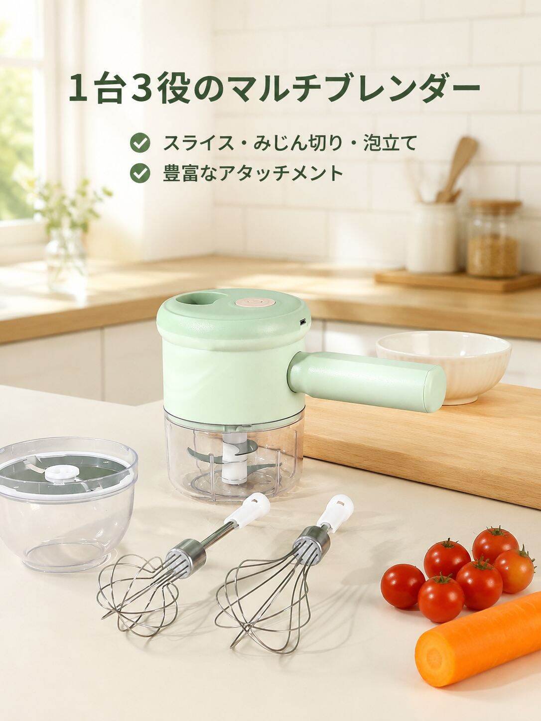 電動みじん切り＆ミキサー多機能セット