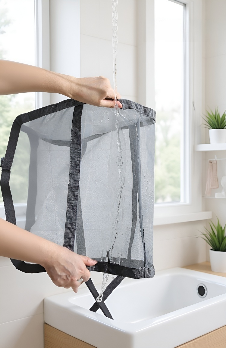 تفاصيل سلة غسيل شبكية مع مقابض محمولة