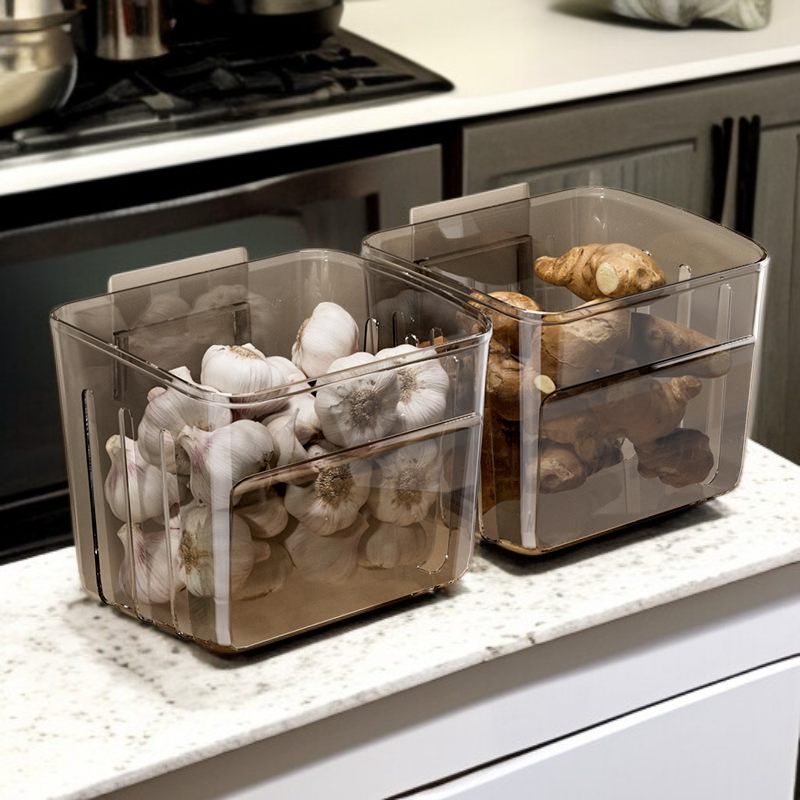 رف تخزين مطبخي معلق للجدار للبصل والثوم والزنجبيل