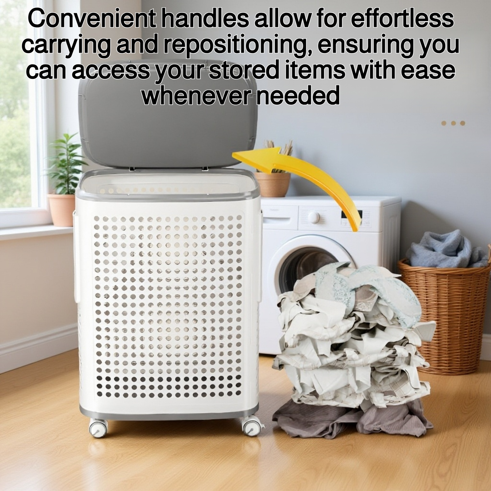 Space-saving bathroom organizer basket for clothes