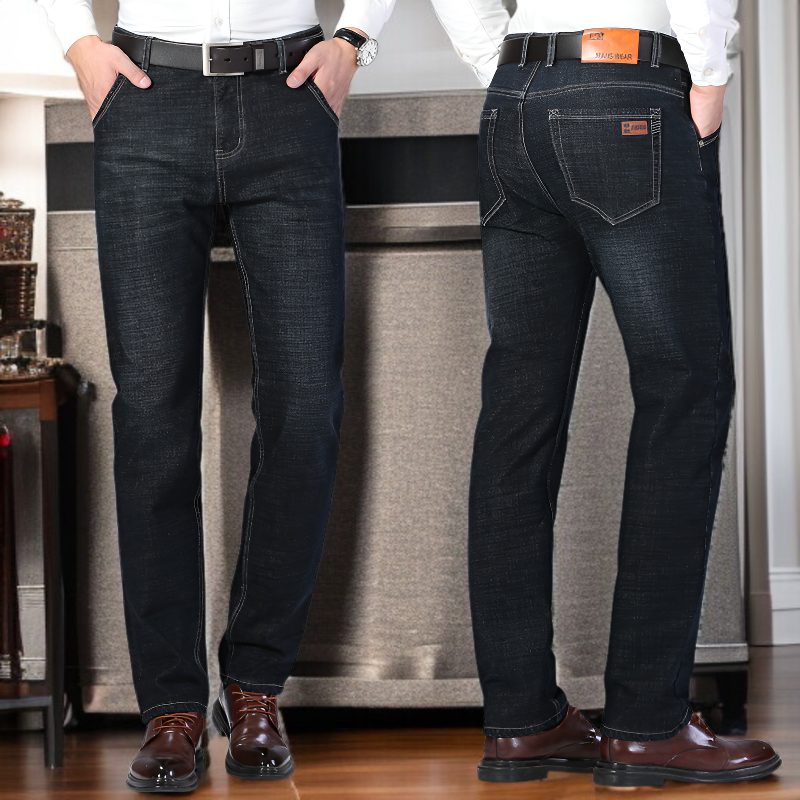 秋冬のゆったりとしたストレート筒に厚い保温男性用ズボンに綿入りジーンズ男