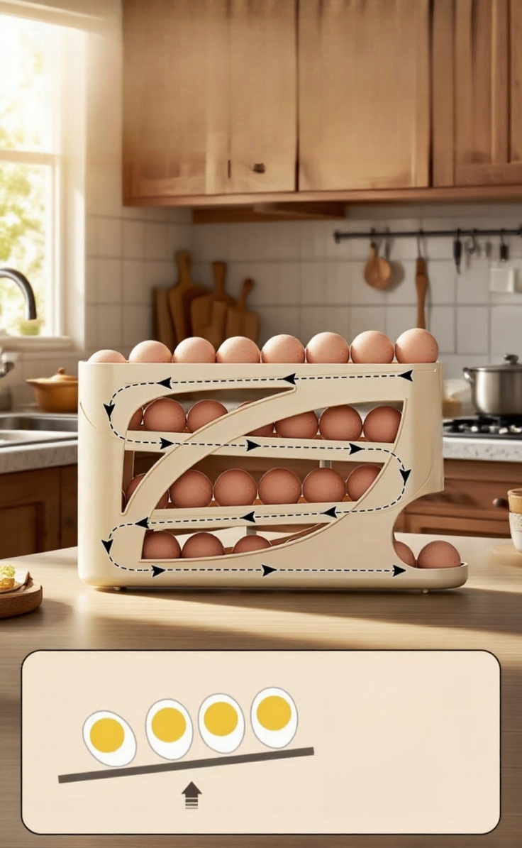 냉장고에 깔끔하게 정리된 계란 보관함