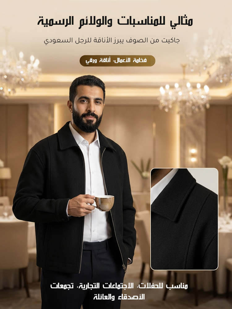 جاكيت رجالي من الصوف بياقة مطوية