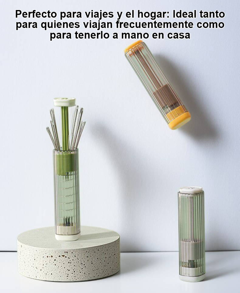 Vista superior del kit de costura pequeño portátil