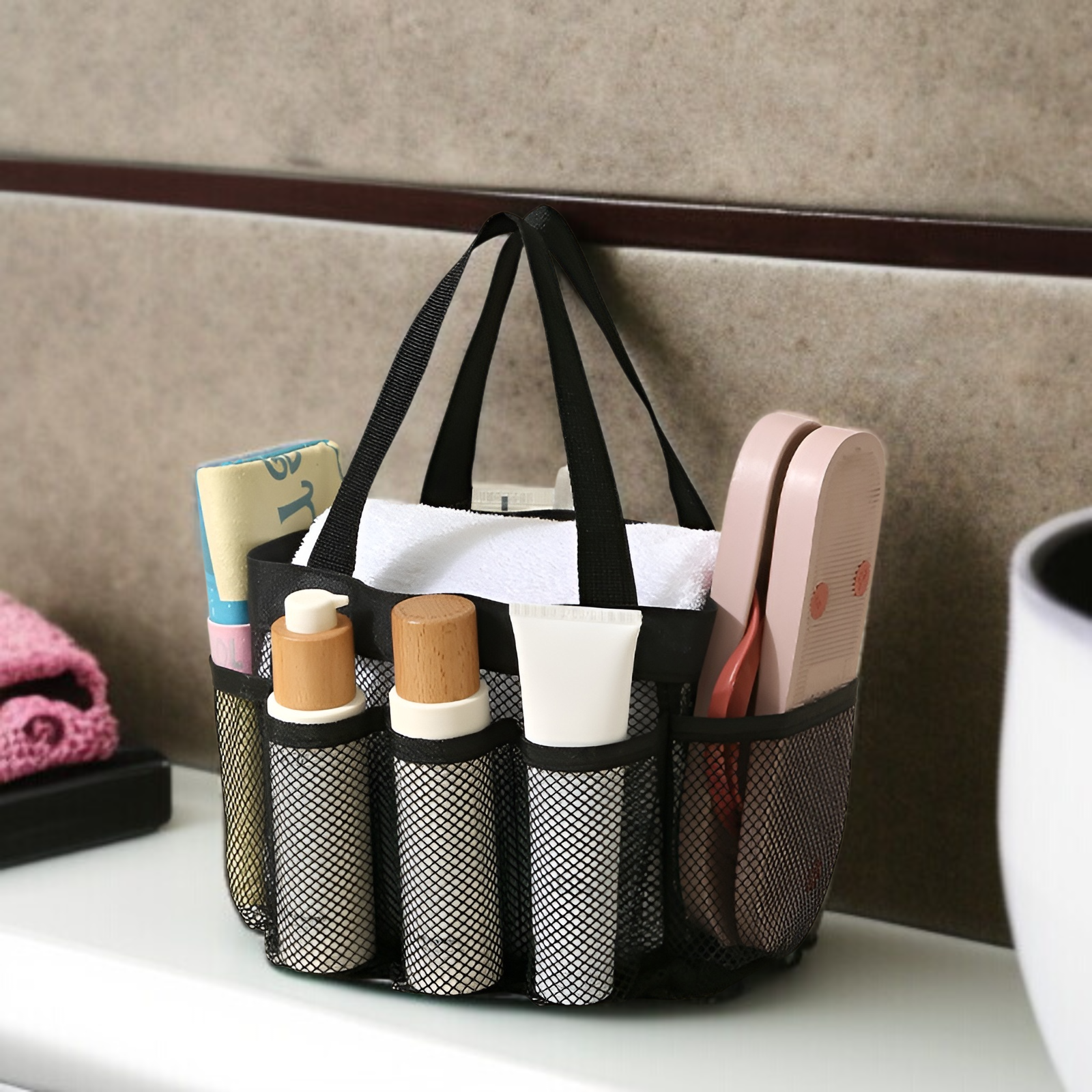 Strandtasche im neuen Stil, große Kapazität, Aufbewahrungstasche aus Netzgewebe für Reiseutensilien,