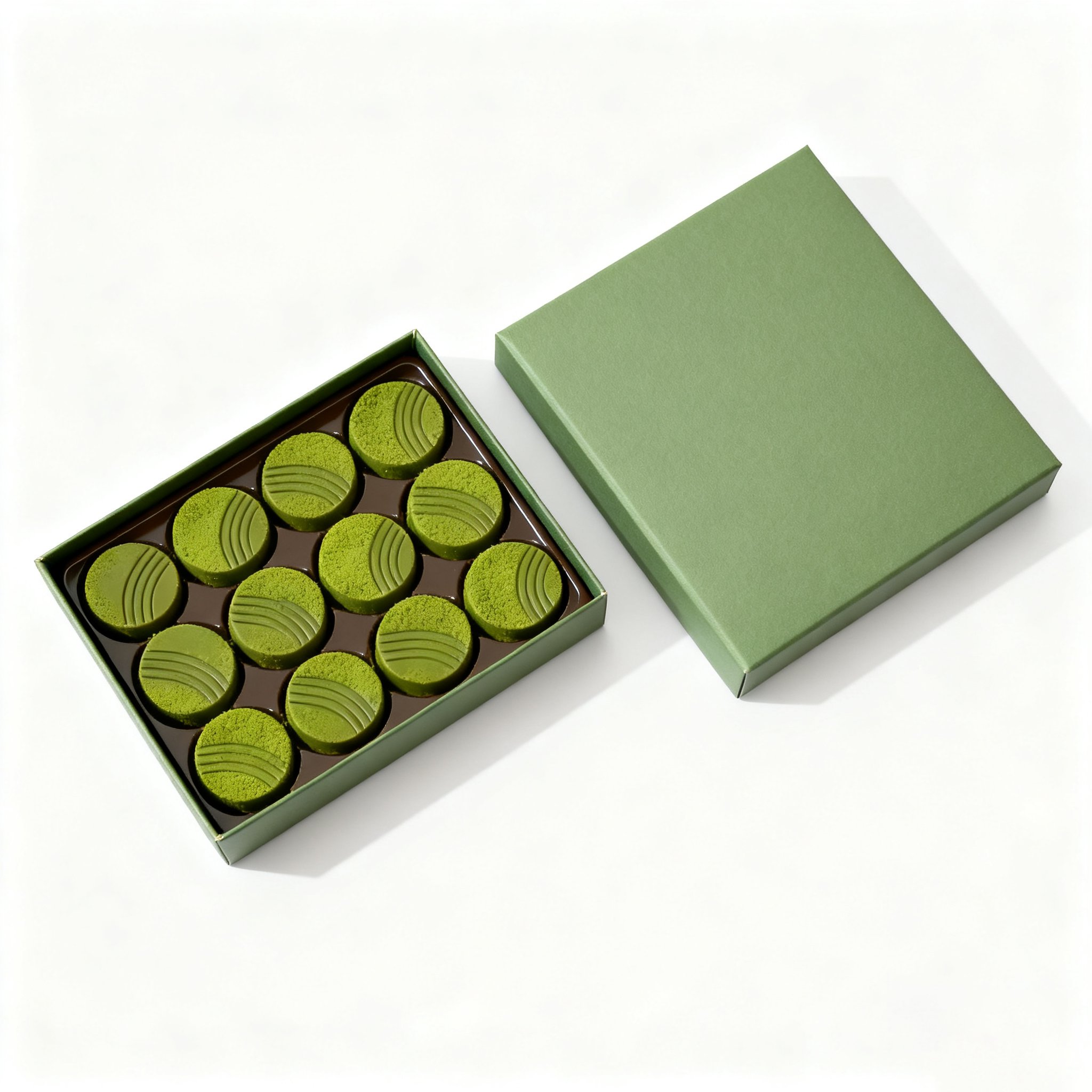 上質な抹茶を使用した濃厚抹茶チョコの断面