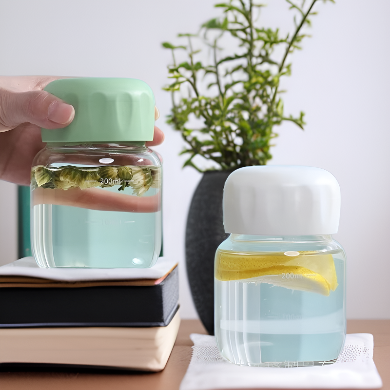 창의적인 원형 뚱뚱이 유리컵 뚜껑 고붕규산 내열 오트밀컵