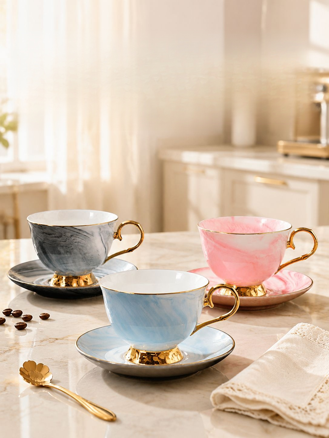 Luxury Marble Style Ceramic Coffee Mug Set