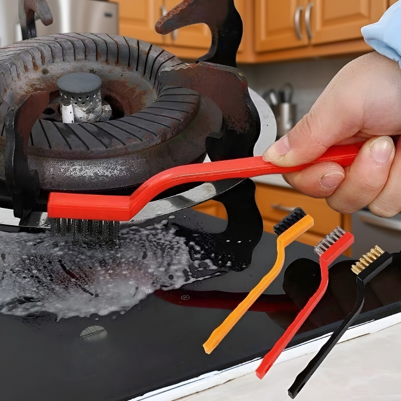 Hosszú nyelű, erős szennyeződést eltávolító gázrezsó tisztítókefe acél sörtékkel