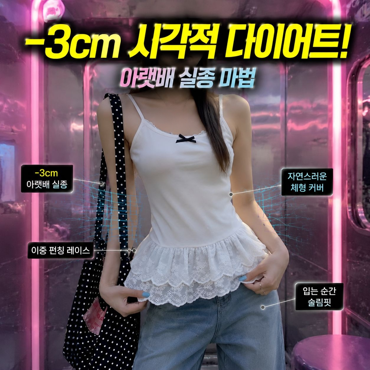 봄 레이스 트림 헴 리본 조끼, 소녀감성 트렌디 이너 탑
