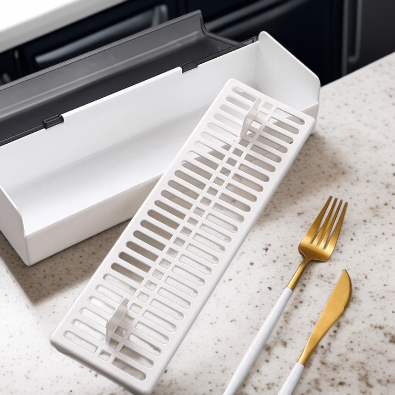 주방 다용도 뚜껑이 달린 식기 수납 물빠짐 선반 젓가락 숟가락 방진 수납함