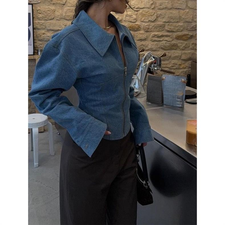 패션 오리지널 반팔 데님 셔츠, 한국 스타일 칼라