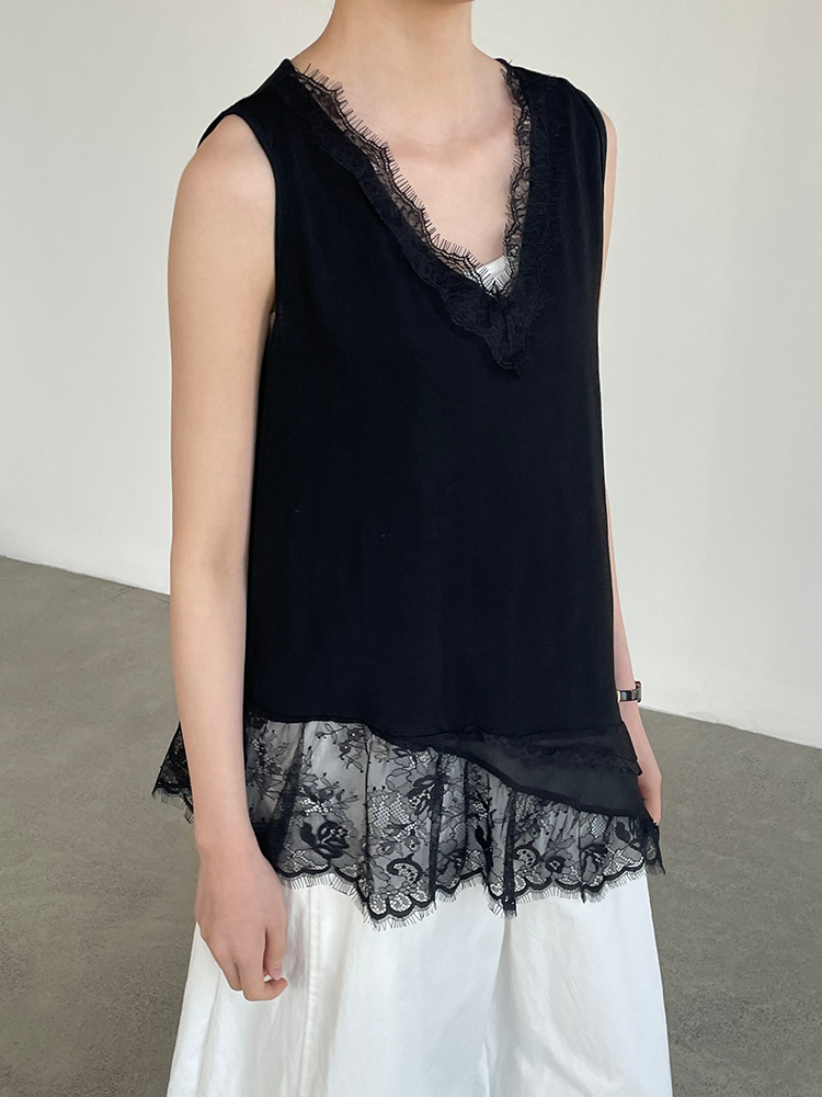 NEW！アシンメトリー ノースリーブ レースキャミソール