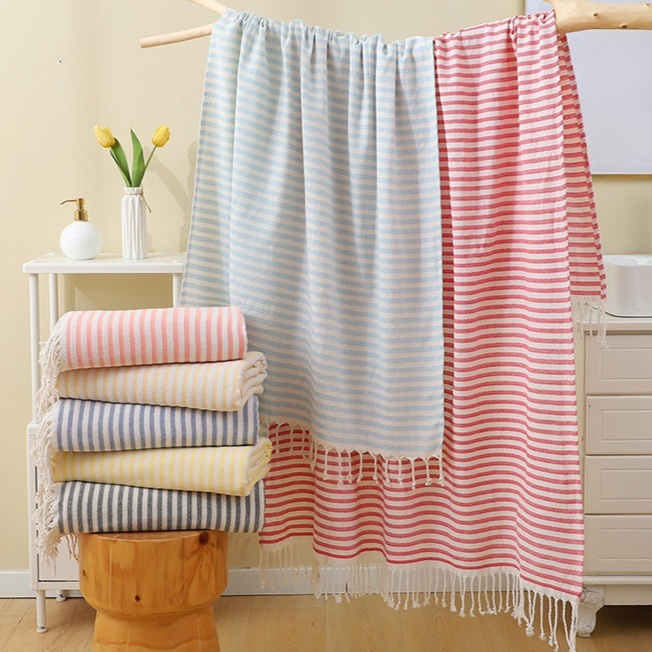 Extra Large Thick Absorbent Striped Bath Towel with Tassels