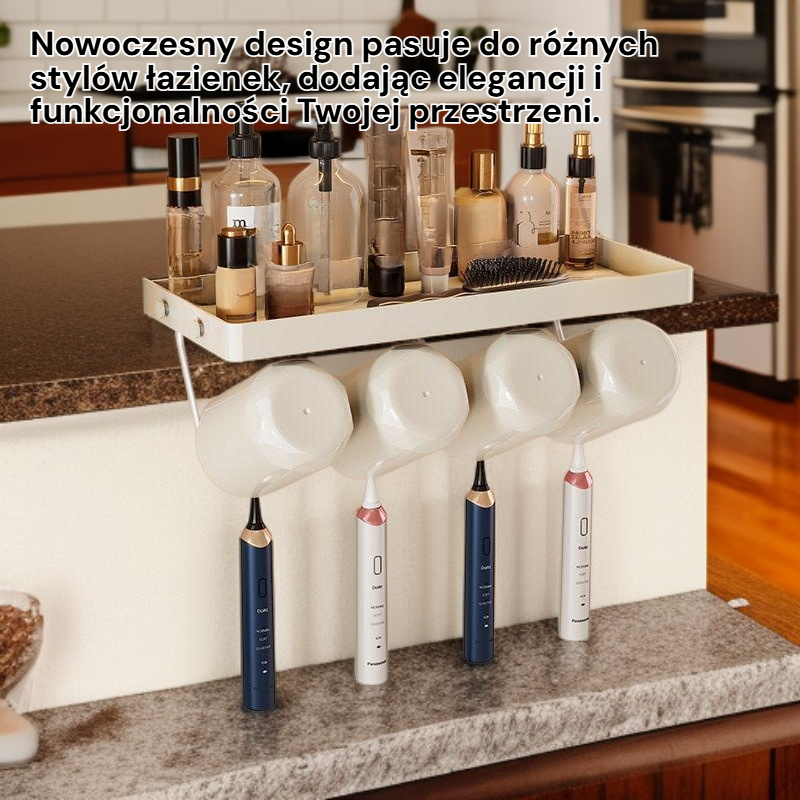Wiszący na ścianie stojak na szczoteczki i kubki do płukania ust bez wiercenia do łazienki
