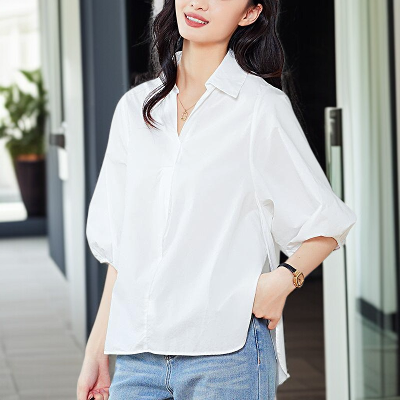 칼라 옆트임 칠부 블라우스 여 2025 봄여름 신상 캐주얼 코디 상의