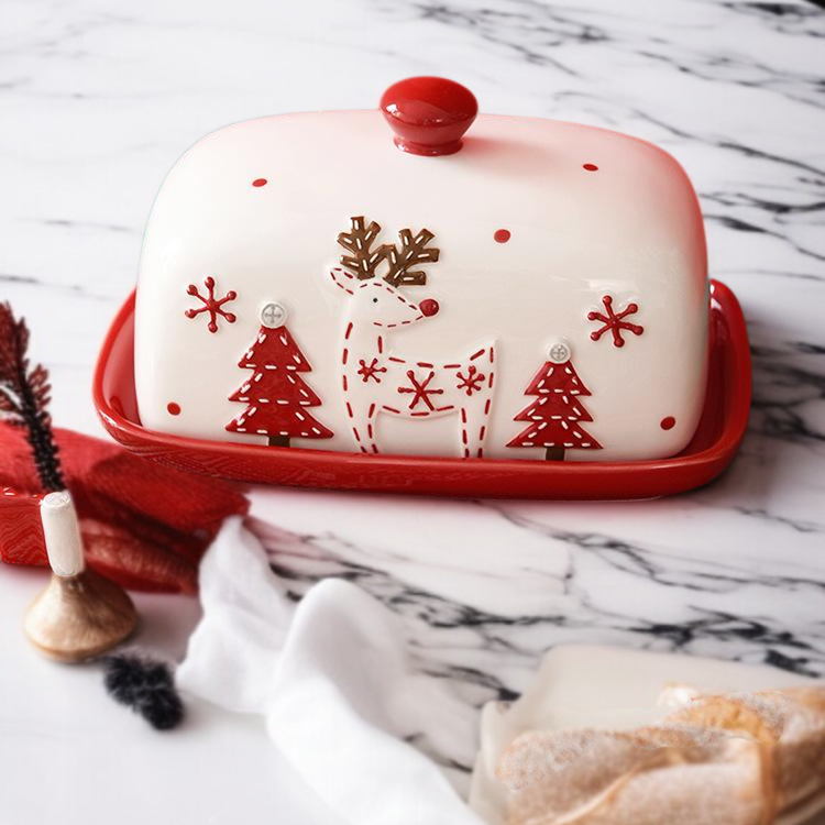 산타클로스 디자인 도자기 과자 수납판