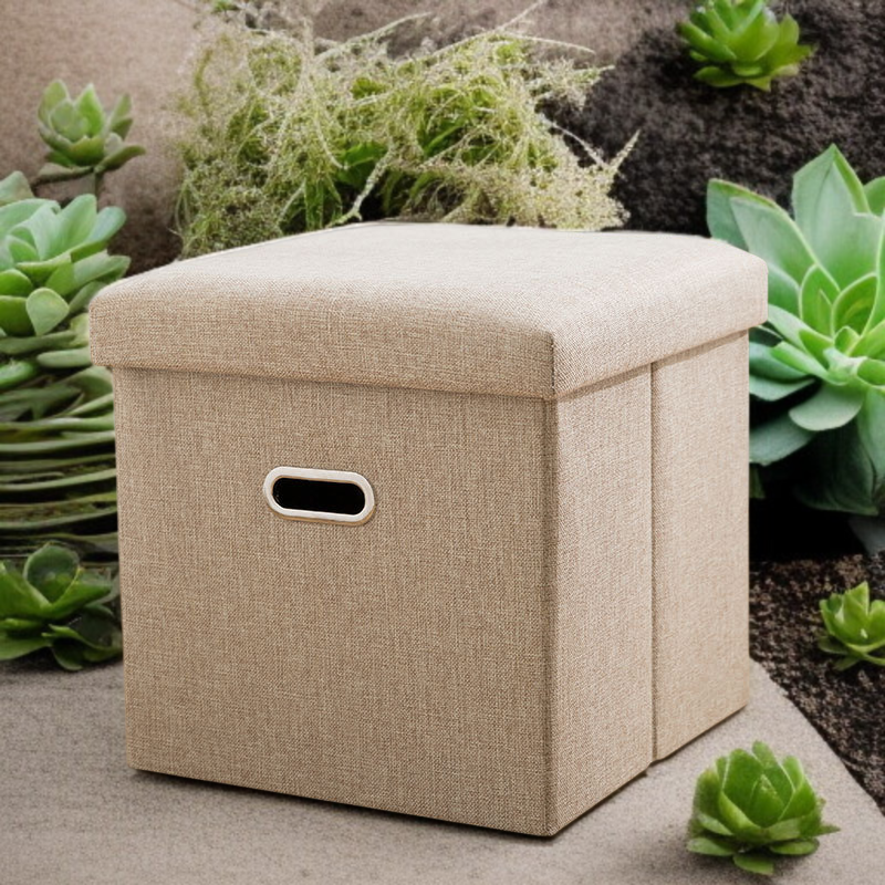 Home Large Capacity Foldable Imitation Linen Storage Stool with Handle