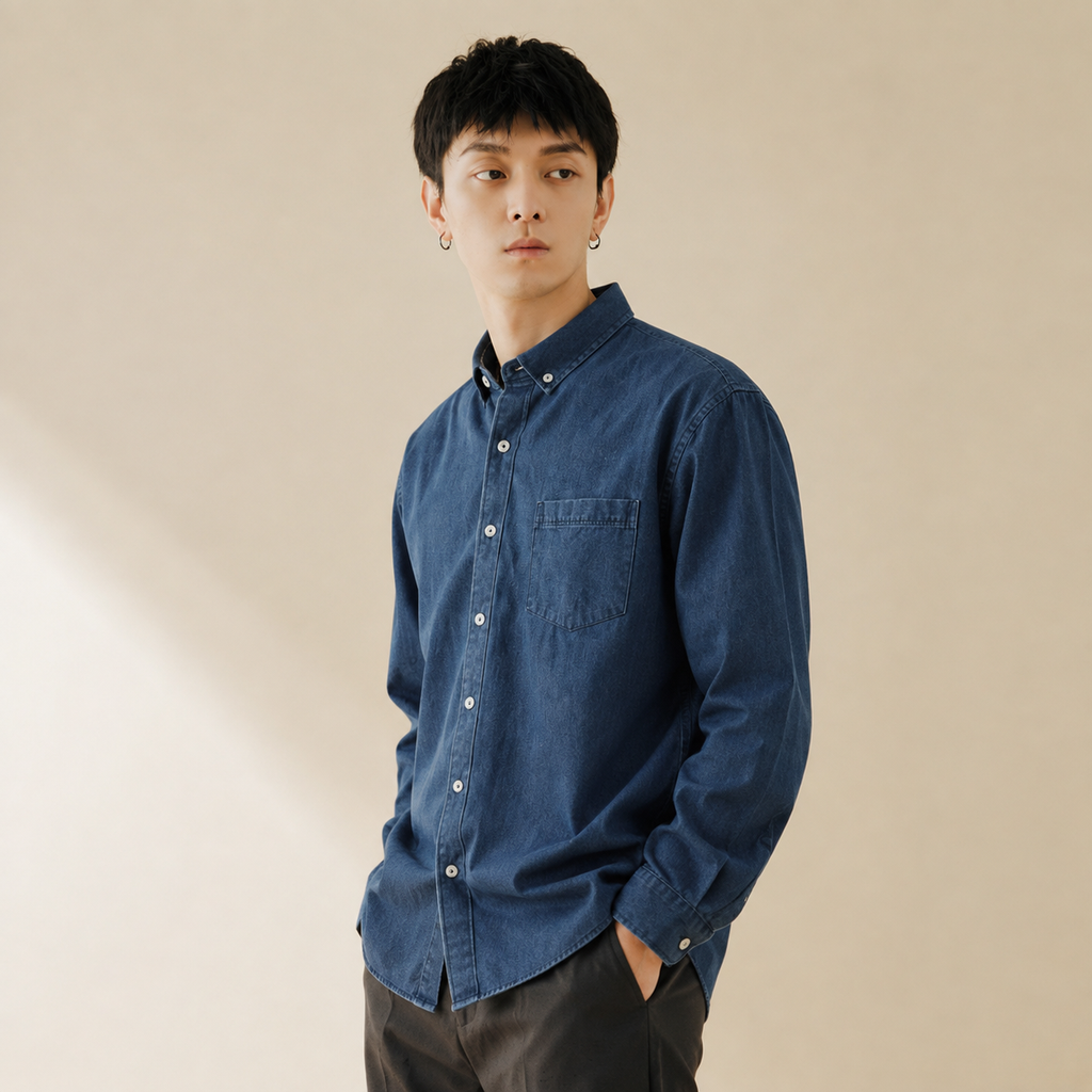 봄가을 청년 캐주얼 데님 긴팔 셔츠