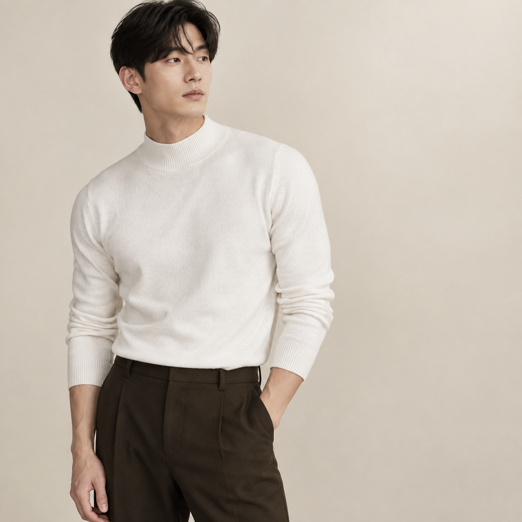 보온성과 스타일을 겸비한 반목 슬림핏 남성 니트