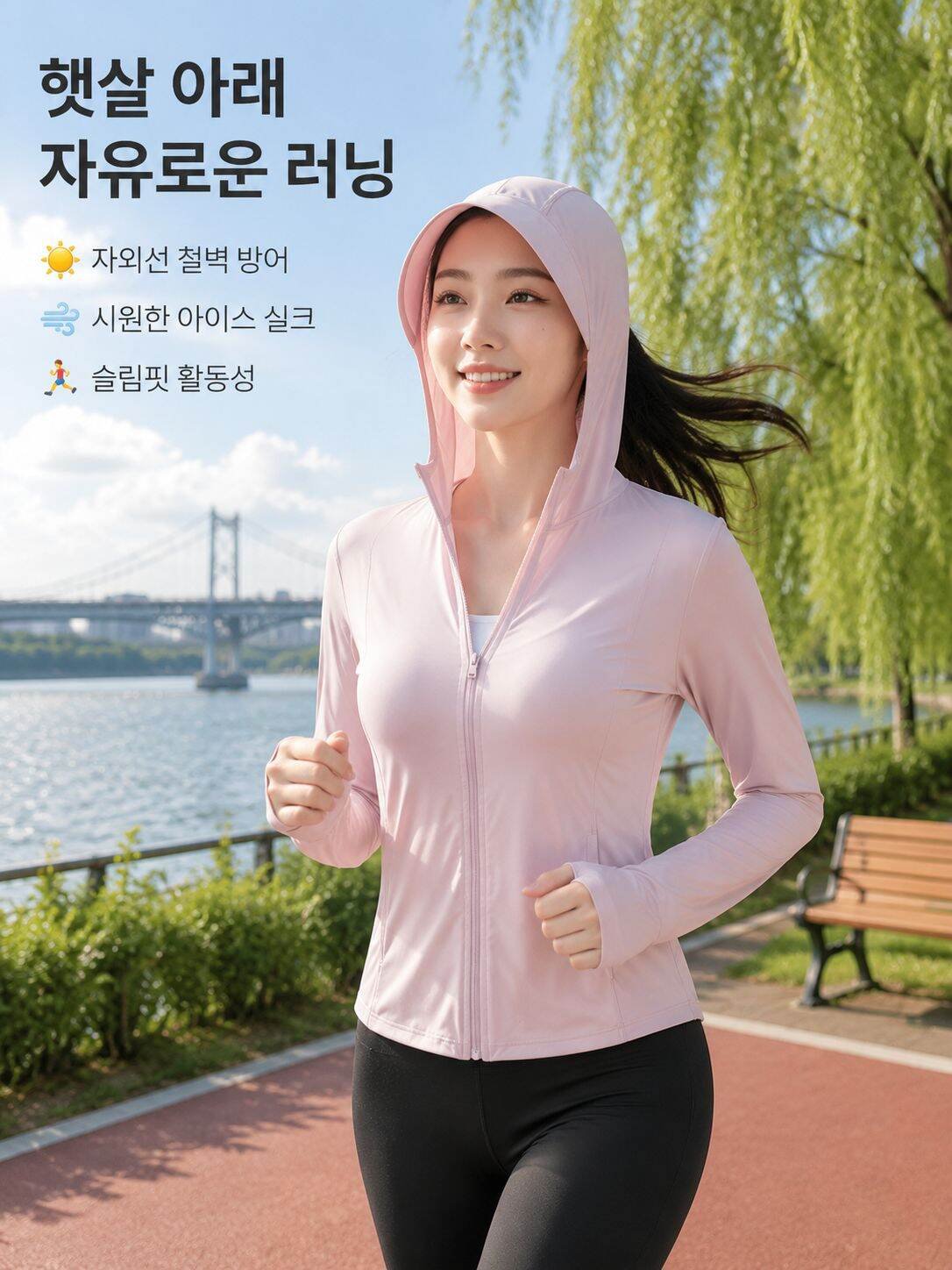 아이스 실크 통기성 슬림핏 여성 스포츠 자켓 자외선 차단