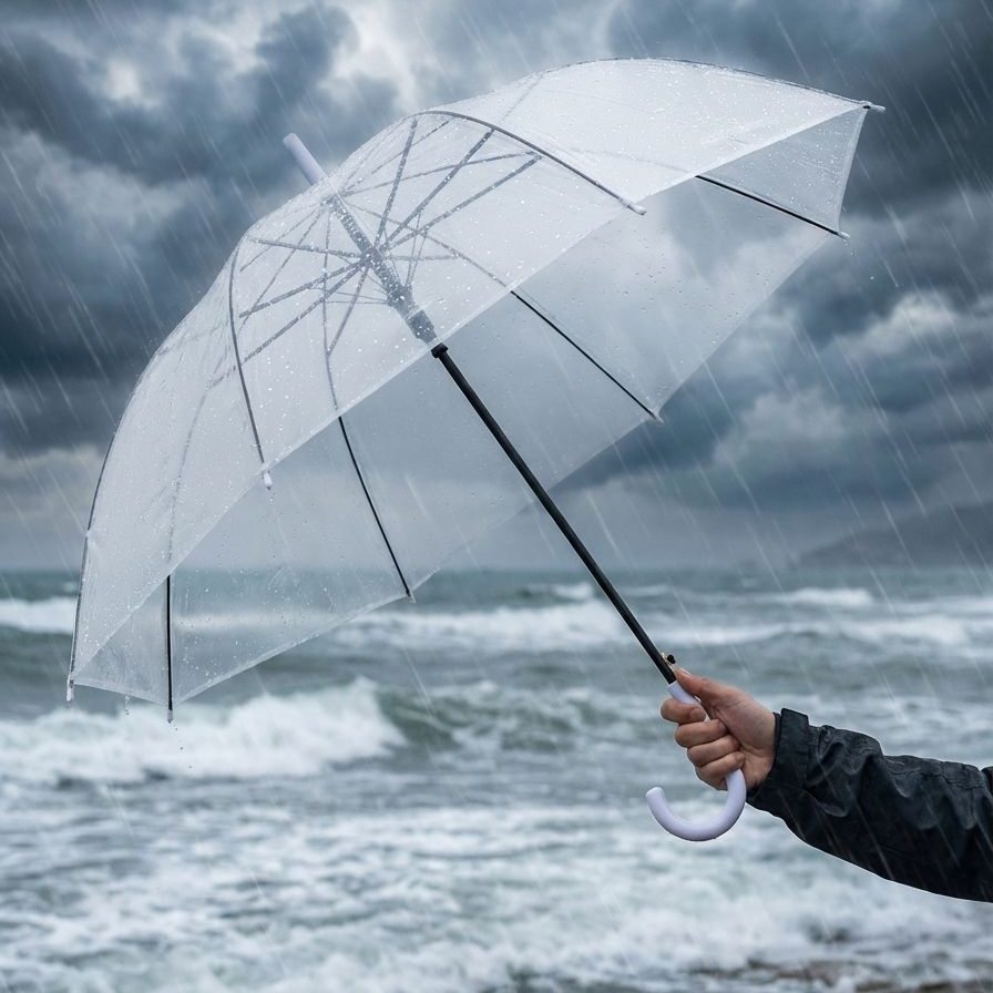 プライバシーを守る白い曇りガラス傘の使用シーン