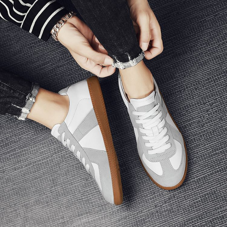 男士休閒運動復古厚底阿甘鞋 女士百搭小白德訓板鞋