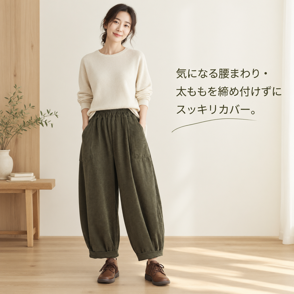 春秋冬向け 新作 コーデュロイ 女性用 ハーレムパンツ