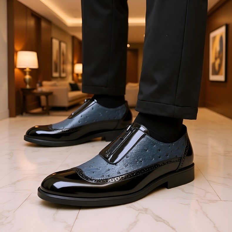  타조 무늬 엠보싱 지퍼 남성 정장 구두