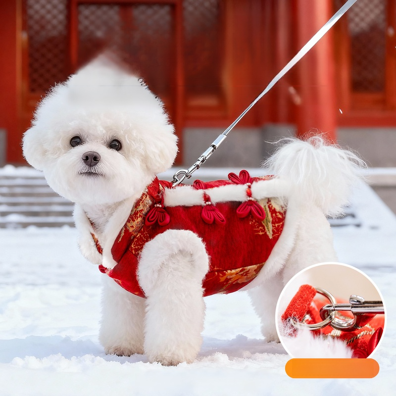 ชุดตรุษจีนสำหรับสุนัขและแมวตัวเล็ก เสื้อกันหนาวผ้าฝ้ายหนา