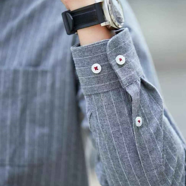 男士加絨長袖條紋休閒襯衫