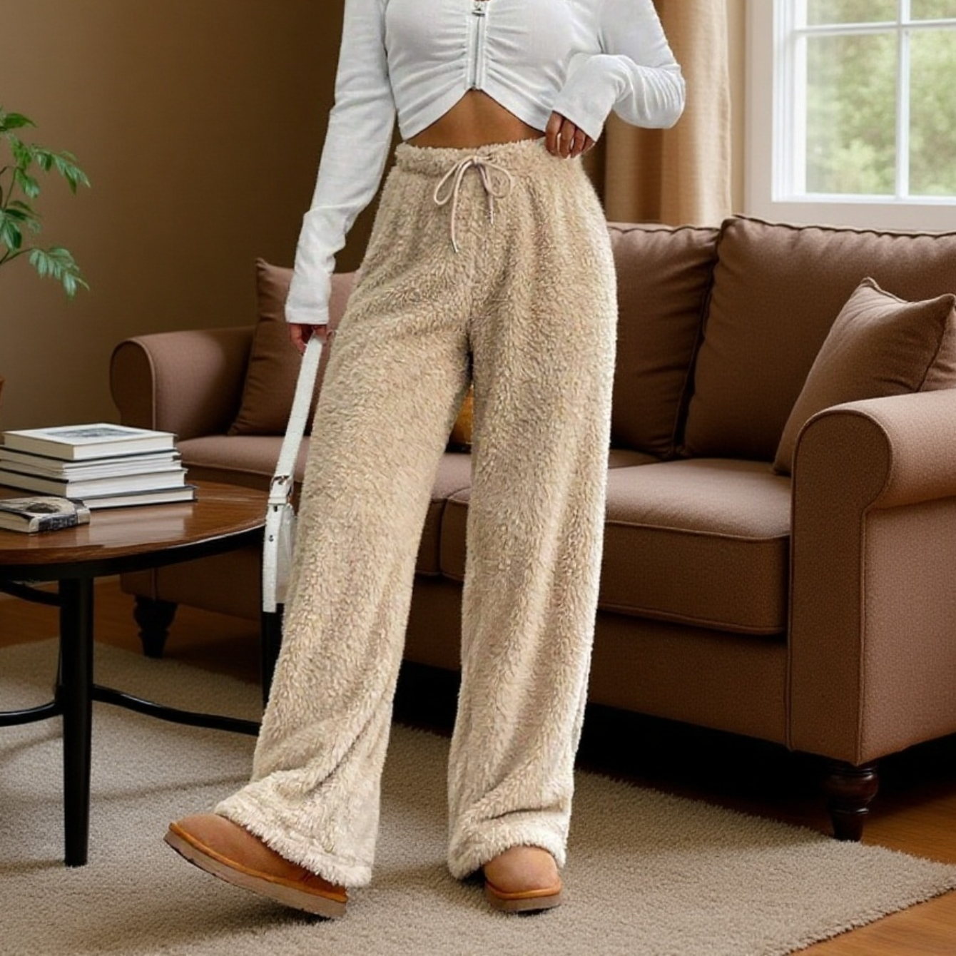 Warm winter fleece pants with relaxed fit