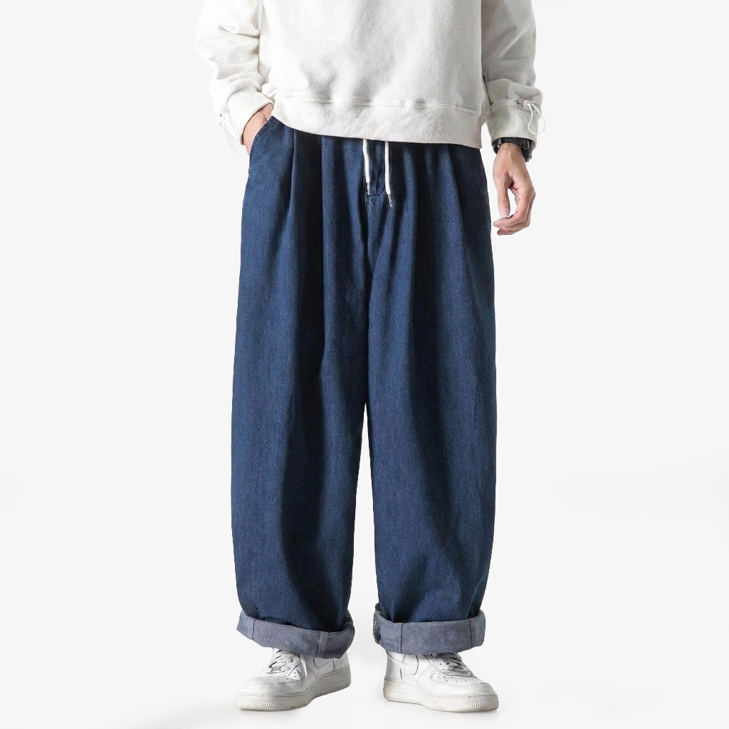 メンズ日系ルーズストレートワークデニムパンツ