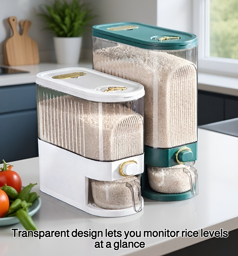Press to dispense rice device in modern kitchen