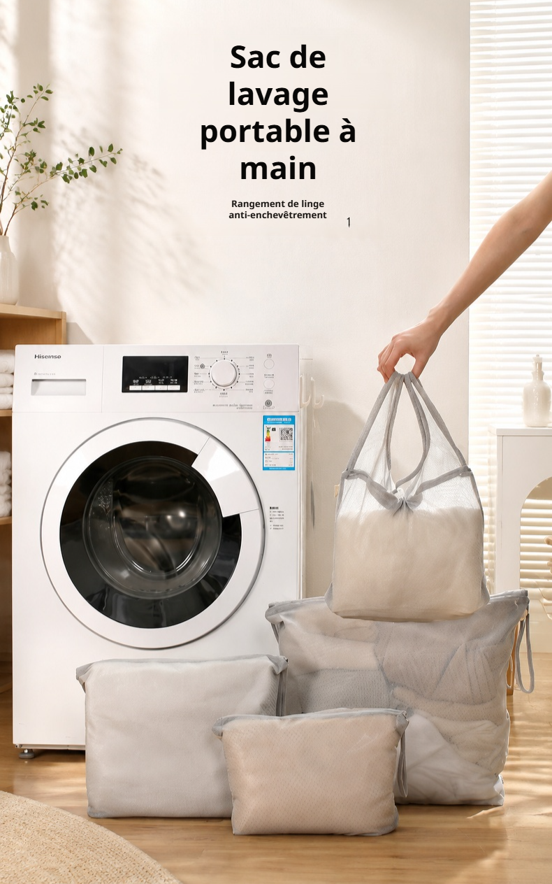 Filet de rangement intégré dans le sac de lavage
