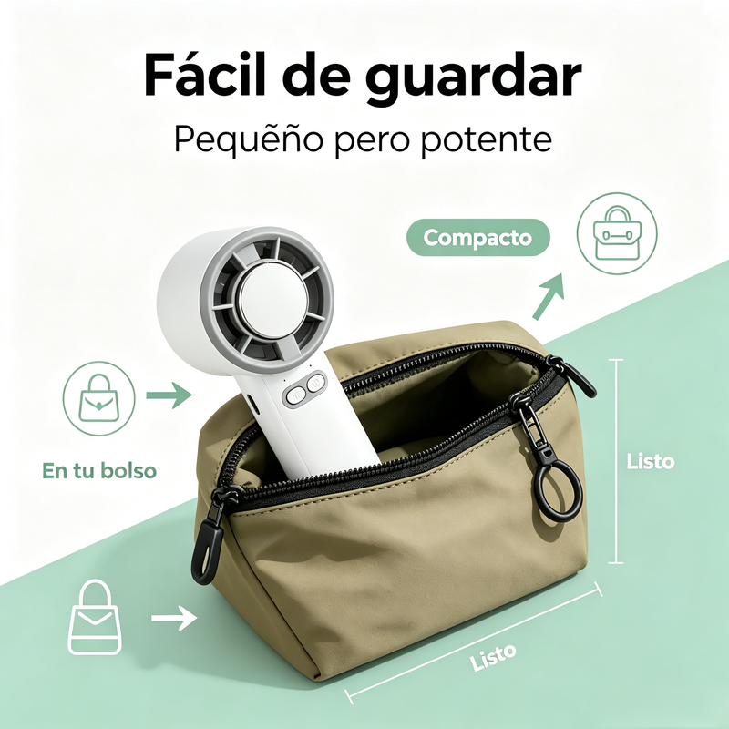 Ventilador portátil y de escritorio con enfriador, 5 velocidades ajustables y gancho