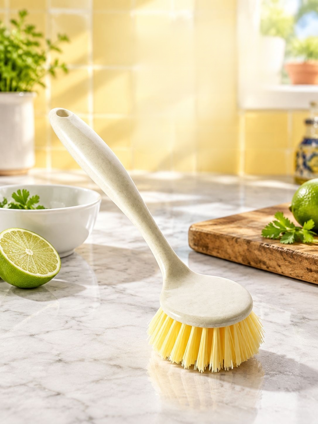 Cocina de paja de trigo mango largo olla cepillo de lavado cepillo de limpieza lavavajillas no hace 